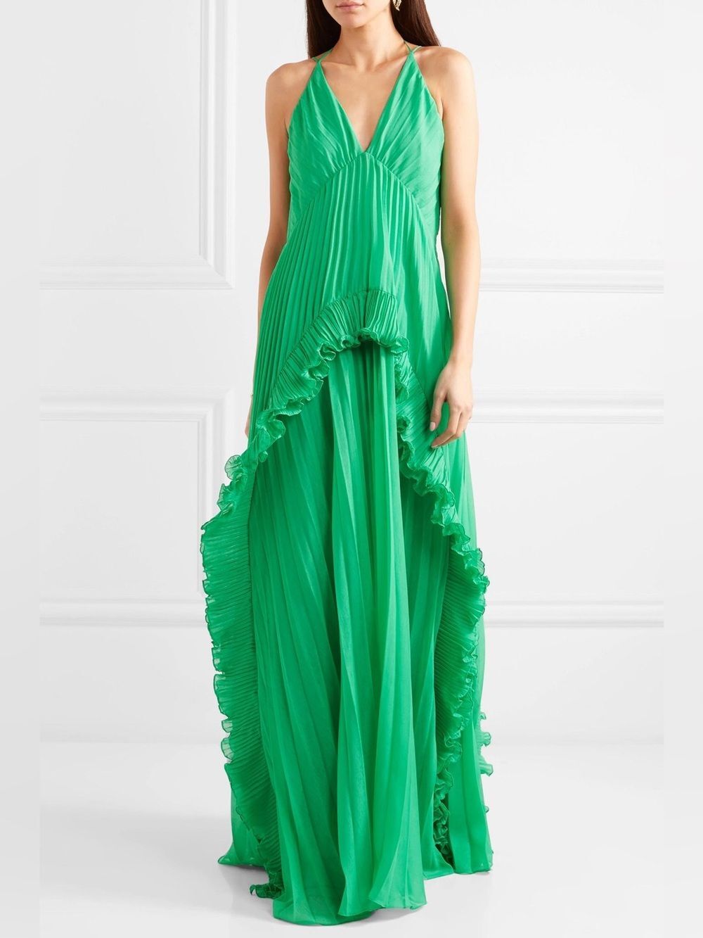 Halston Heritage Halter Pleated Gown in Green 4